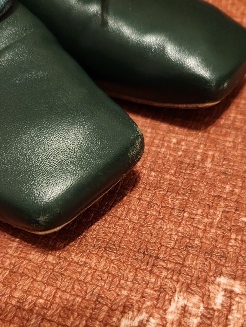 Mansur Gavriel Square Tow Dark Green Leather Ballet Flats with Bow - Picture 3 of 4